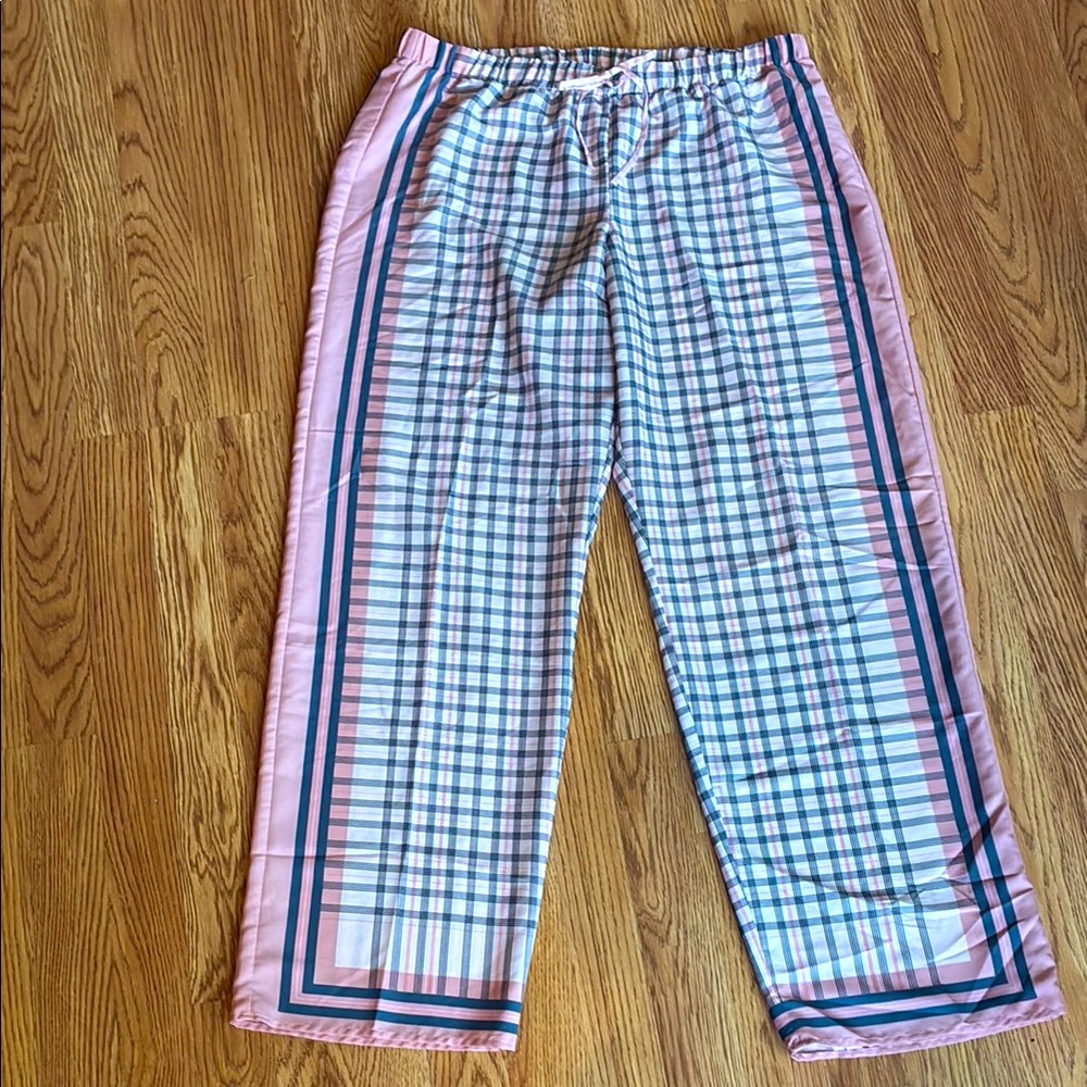Victoria's Secret Pink Plaid Drawstring Lounge Pants with Navy Stripes